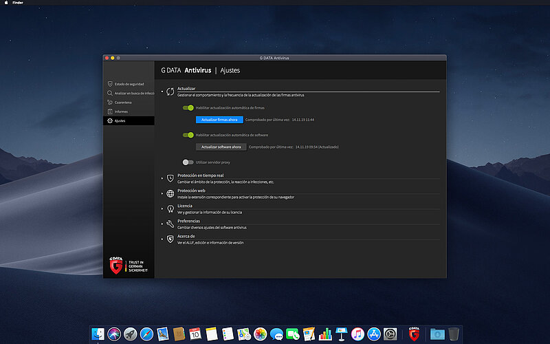 G DATA Antivirus Mac Ajustes