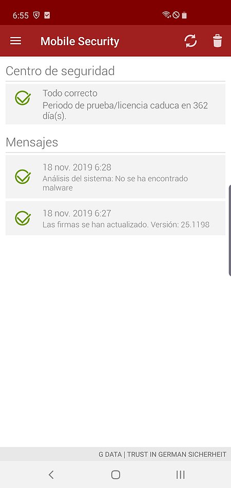 Captura de pantalla G DATA Mobile Security – Centro de seguridad