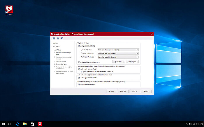 G DATA Antivirus: Protección en tiempo real 